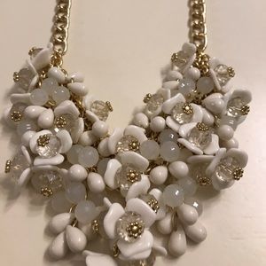 White and gold flower statement necklace